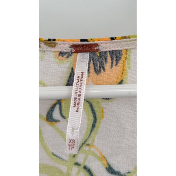 Free People Bella White and Yellow Floral Bell Sleeve Boho Tunic Swing Blouse XS - Picture 2 of 5